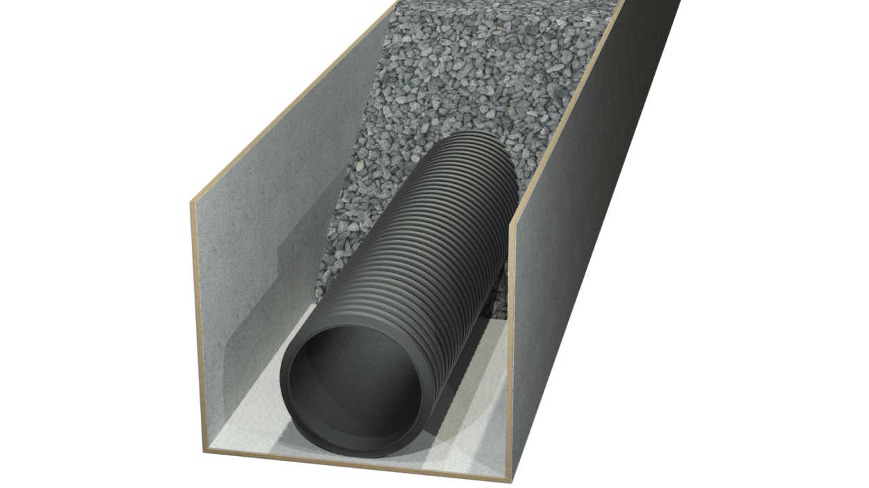 GEO PROTECT®-Modul - Rohrgraben zur Reinigung von Niederschlagswasserabflüssen mit Filtration und Dichtetrennung.